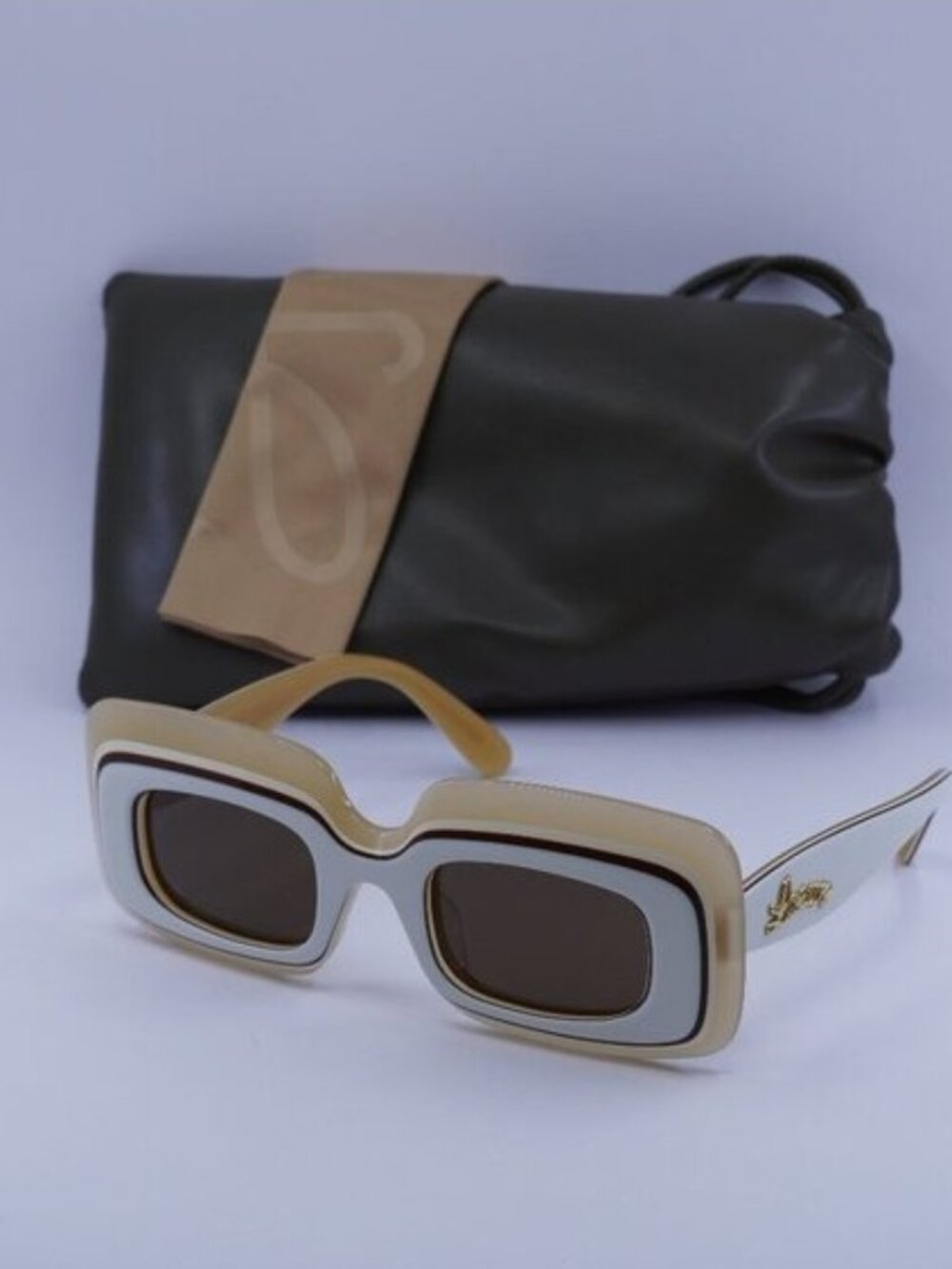 Loewe LW40139U 25E Rectangle Sunglasses – Ivory/Beige/Brown